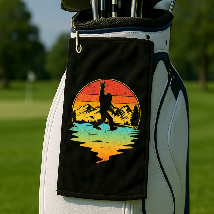 Bigfoot Rock On Sasquatch Rock And Roll Funny Graphic Golf Towel