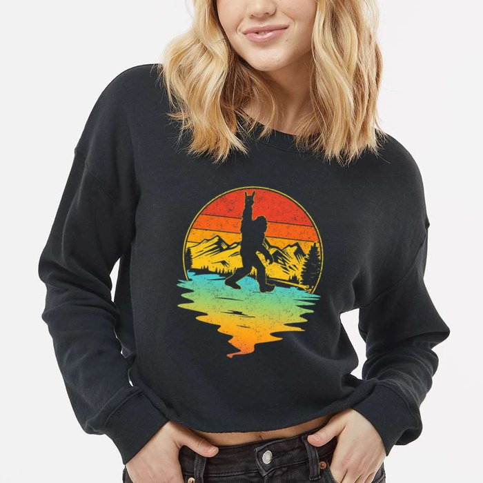 Bigfoot Rock On Sasquatch Rock And Roll Funny Graphic Cropped Pullover Crew