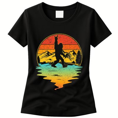 Bigfoot Rock On Sasquatch Rock And Roll Funny Graphic Womens T-Shirt