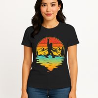 Bigfoot Rock On Sasquatch Rock And Roll Funny Graphic Womens T-Shirt