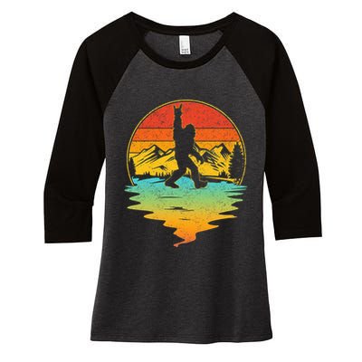 Bigfoot Rock On Sasquatch Rock And Roll Funny Graphic Women's Tri-Blend 3/4-Sleeve Raglan Shirt