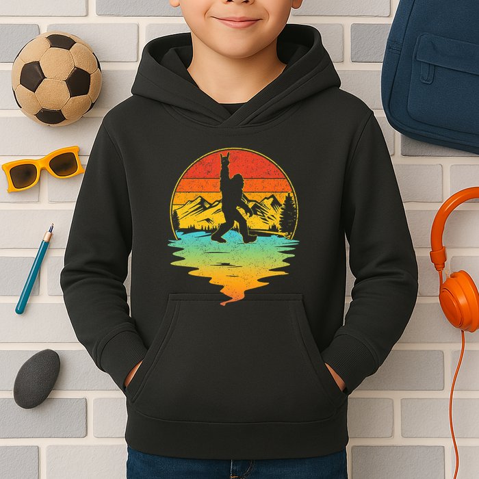 Bigfoot Rock On Sasquatch Rock And Roll Funny Graphic Kids Hoodie