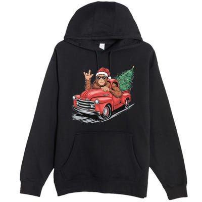 Bigfoot Rock On Christmas Tree Light Driving Truck Premium Pullover Hoodie