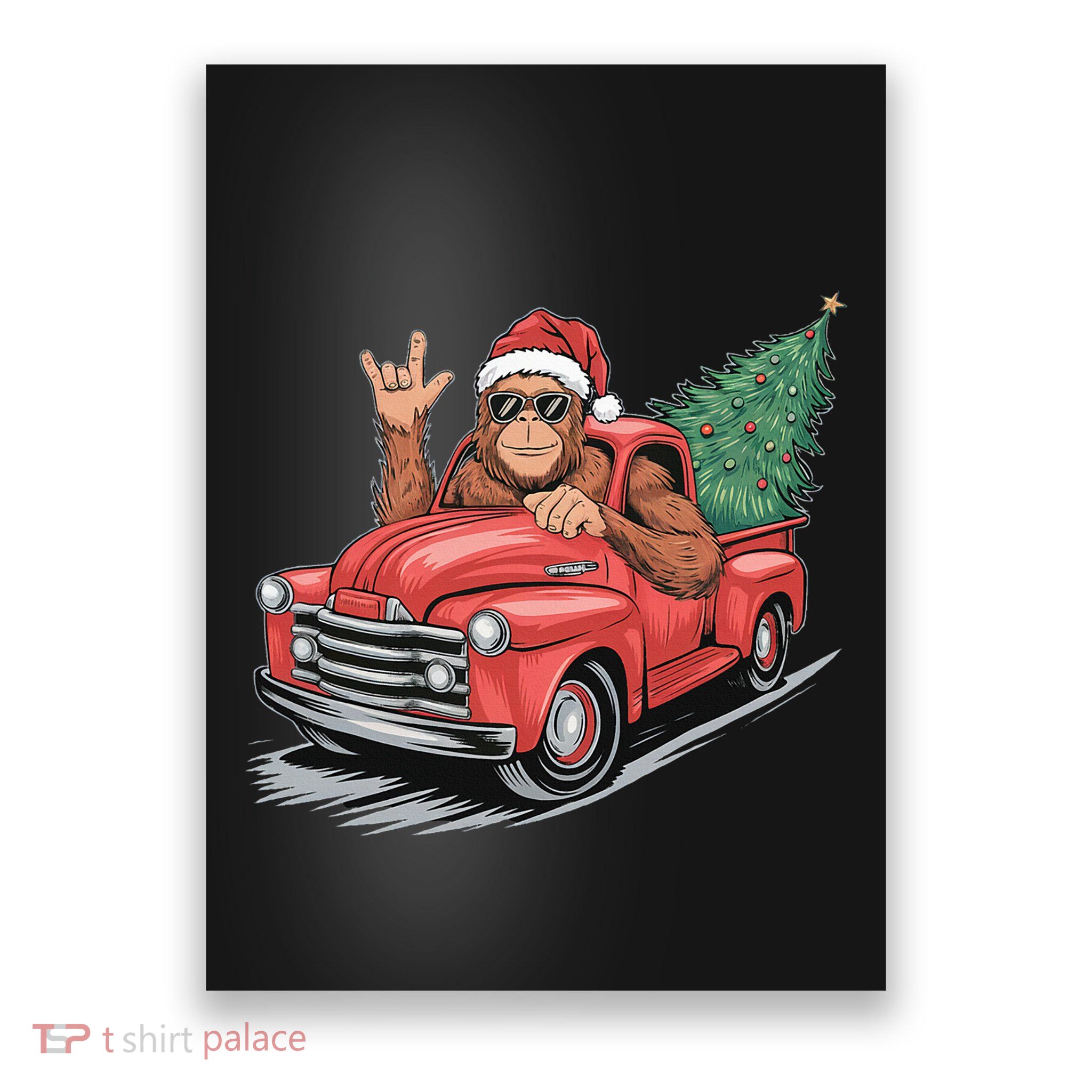 Bigfoot Rock On Christmas Tree Light Driving Truck Poster