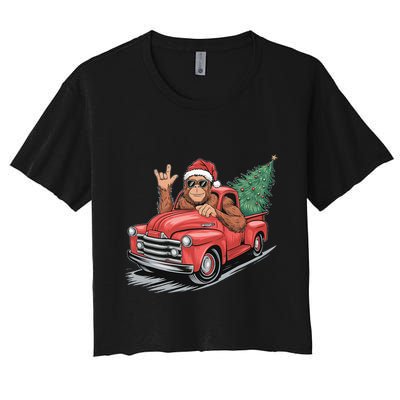 Bigfoot Rock On Christmas Tree Light Driving Truck Crop Top