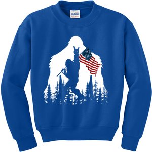 Bigfoot Rock On Hold American Flag Sasquatch Believers Gift Kids Sweatshirt