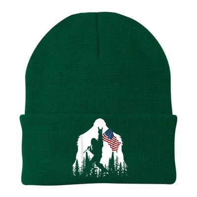 Bigfoot Rock On Hold American Flag Sasquatch Believers Knit Cap Winter Beanie