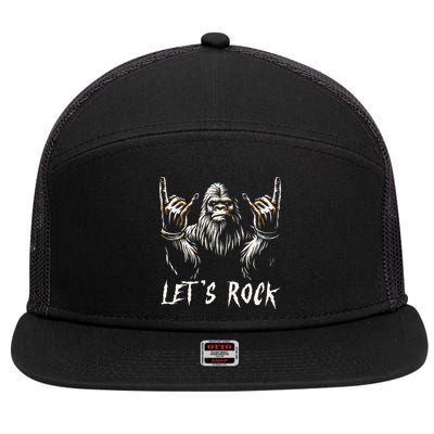 Bigfoot Rock On Funny Sasquatch Rock And Roll LetS Rock 7 Panel Mesh Trucker Snapback Hat