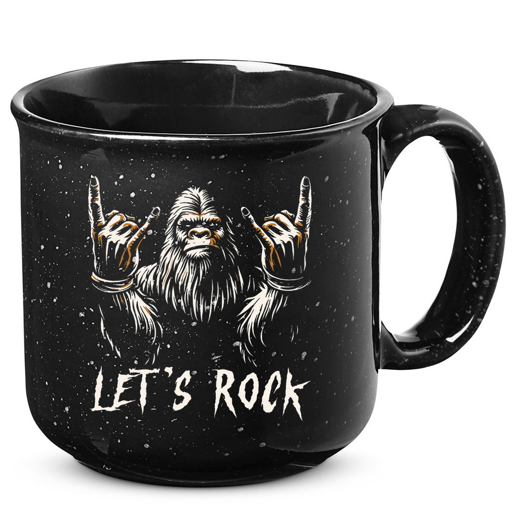 Bigfoot Rock On Funny Sasquatch Rock And Roll LetS Rock 15oz Campfire Ceramic Mug