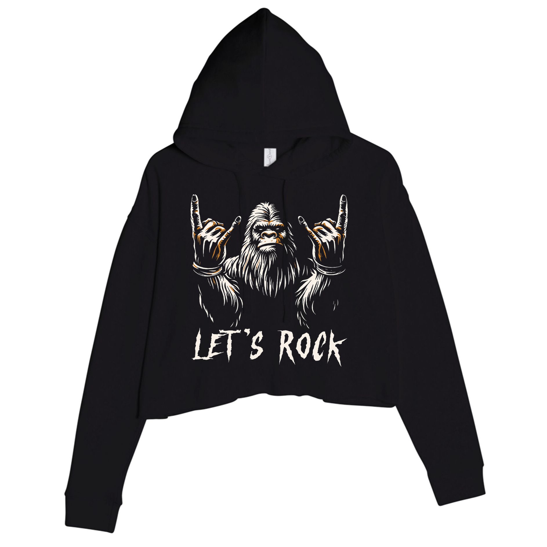 Bigfoot Rock On Funny Sasquatch Rock And Roll LetS Rock Crop Fleece Hoodie