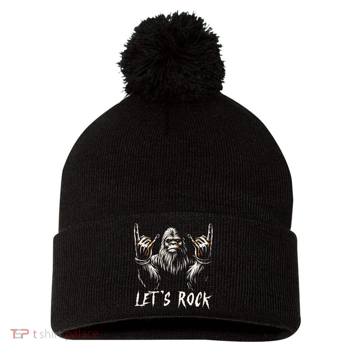 Bigfoot Rock On Funny Sasquatch Rock And Roll LetS Rock Pom Pom 12in Knit Beanie