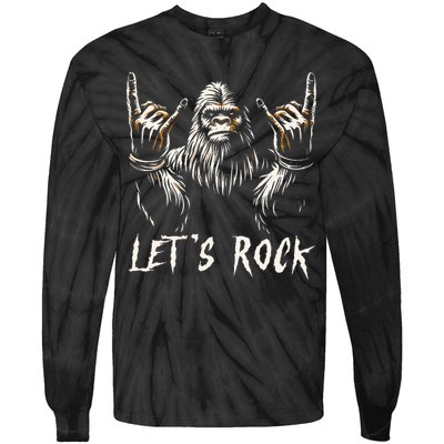 Bigfoot Rock On Funny Sasquatch Rock And Roll LetS Rock Tie-Dye Long Sleeve Shirt