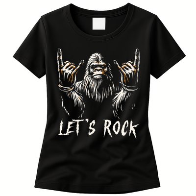 Bigfoot Rock On Funny Sasquatch Rock And Roll LetS Rock Womens T-Shirt