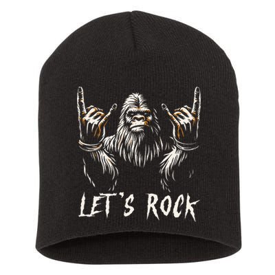Bigfoot Rock On Funny Sasquatch Rock And Roll LetS Rock Short Acrylic Beanie