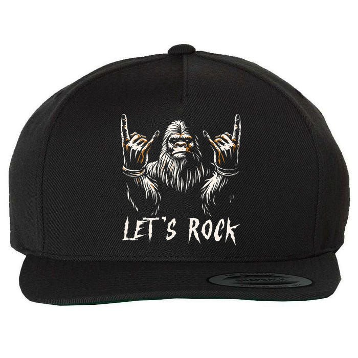 Bigfoot Rock On Funny Sasquatch Rock And Roll LetS Rock Wool Snapback Cap