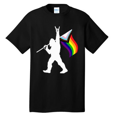 Bigfoot Rock On Lgbtq Progressive New Pride Flag Tall T-Shirt