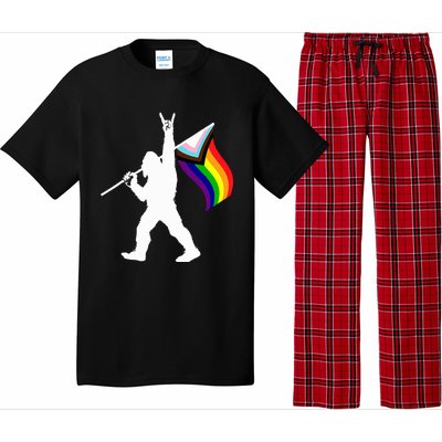 Bigfoot Rock On Lgbtq Progressive New Pride Flag Pajama Set