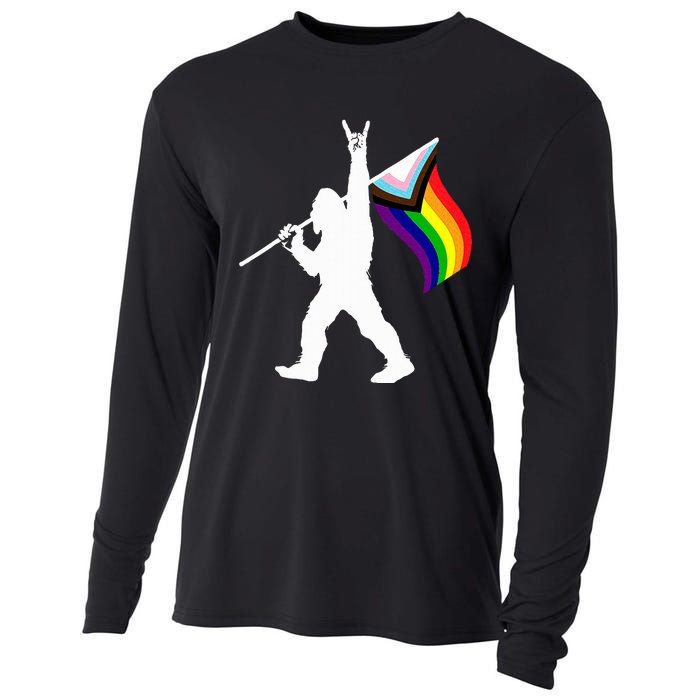 Bigfoot Rock On Lgbtq Progressive New Pride Flag Cooling Performance Long Sleeve Crew