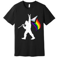 Bigfoot Rock On Lgbtq Progressive New Pride Flag Premium T-Shirt