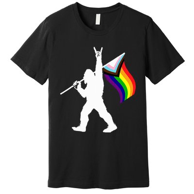 Bigfoot Rock On Lgbtq Progressive New Pride Flag Premium T-Shirt