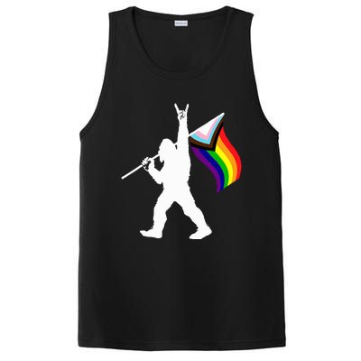 Bigfoot Rock On Lgbtq Progressive New Pride Flag PosiCharge Competitor Tank