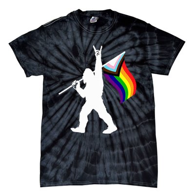 Bigfoot Rock On Lgbtq Progressive New Pride Flag Tie-Dye T-Shirt