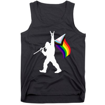 Bigfoot Rock On Lgbtq Progressive New Pride Flag Tank Top