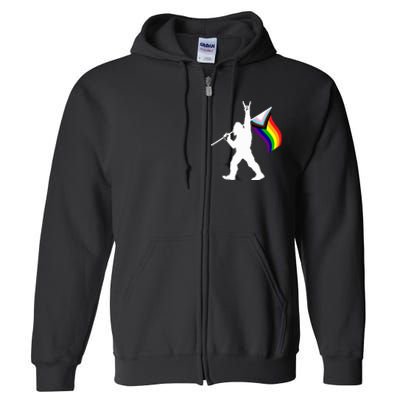 Bigfoot Rock On Lgbtq Progressive New Pride Flag Full Zip Hoodie