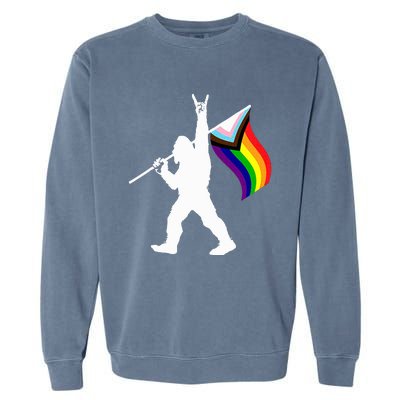 Bigfoot Rock On Lgbtq Progressive New Pride Flag Garment-Dyed Sweatshirt