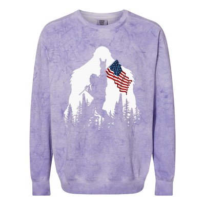 Bigfoot Rock On Hold American Flag Sasquatch Believers Colorblast Crewneck Sweatshirt