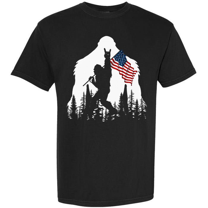 Bigfoot Rock On Hold American Flag Sasquatch Believers Garment-Dyed Heavyweight T-Shirt