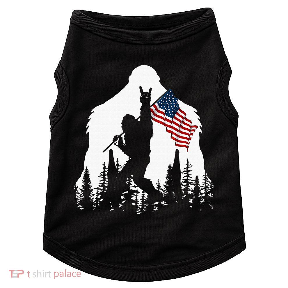 Bigfoot Rock On Hold American Flag Sasquatch Believers Doggie Tank