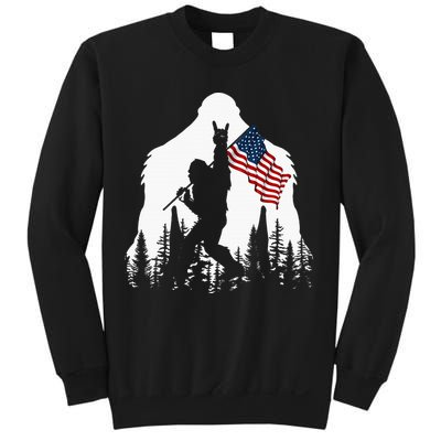 Bigfoot Rock On Hold American Flag Sasquatch Believers Sweatshirt