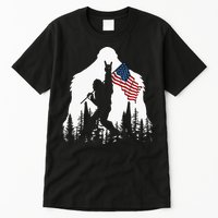 Bigfoot Rock On Hold American Flag Sasquatch Believers Tall T-Shirt