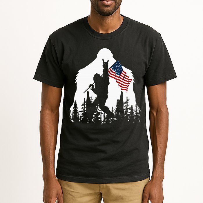 Bigfoot Rock On Hold American Flag Sasquatch Believers Tall T-Shirt