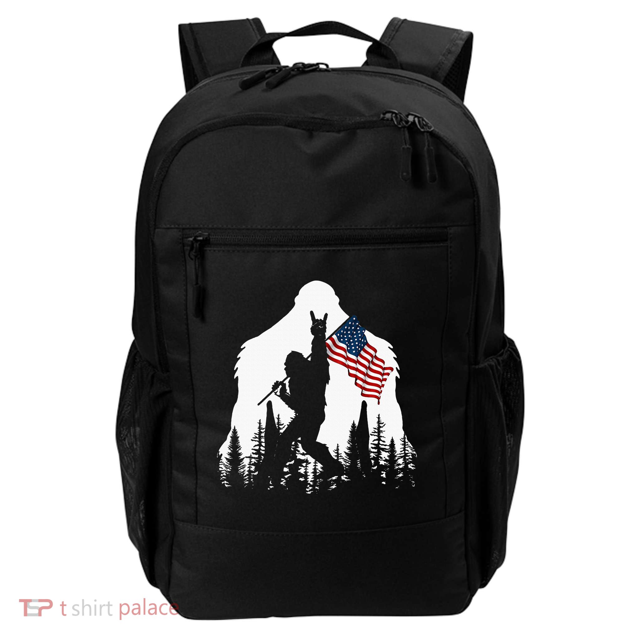 Bigfoot Rock On Hold American Flag Sasquatch Believers Daily Commute Backpack
