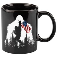 Bigfoot Rock On Hold American Flag Sasquatch Believers 11oz C Handle Ceramic Mug