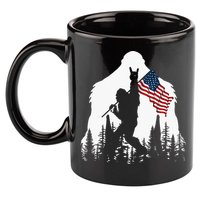 Bigfoot Rock On Hold American Flag Sasquatch Believers 11oz C Handle Ceramic Mug