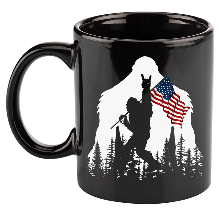 Bigfoot Rock On Hold American Flag Sasquatch Believers 11oz C Handle Ceramic Mug