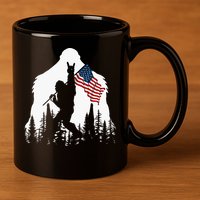 Bigfoot Rock On Hold American Flag Sasquatch Believers 11oz C Handle Ceramic Mug