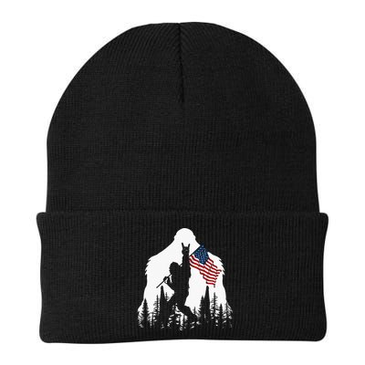 Bigfoot Rock On Hold American Flag Sasquatch Believers Beanie