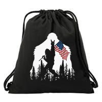 Bigfoot Rock On Hold American Flag Sasquatch Believers Drawstring Bag