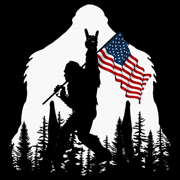 Bigfoot Rock On Hold American Flag Sasquatch Believers Drawstring Bag