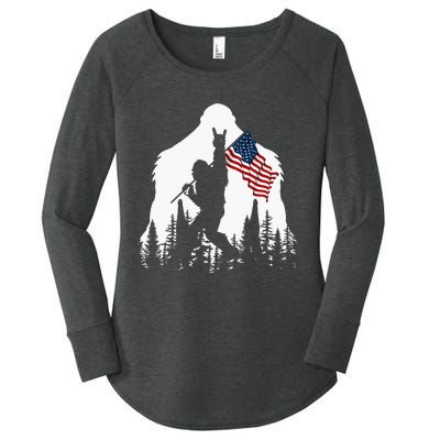 Bigfoot Rock On Hold American Flag Sasquatch Believers Women's Perfect Tri Tunic Long Sleeve Shirt