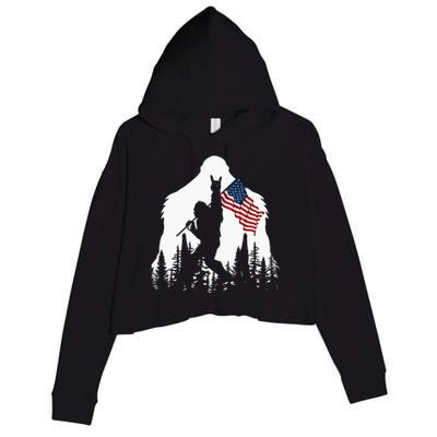 Bigfoot Rock On Hold American Flag Sasquatch Believers Crop Fleece Hoodie