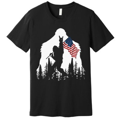Bigfoot Rock On Hold American Flag Sasquatch Believers Premium T-Shirt