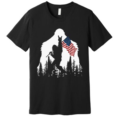 Bigfoot Rock On Hold American Flag Sasquatch Believers Premium T-Shirt