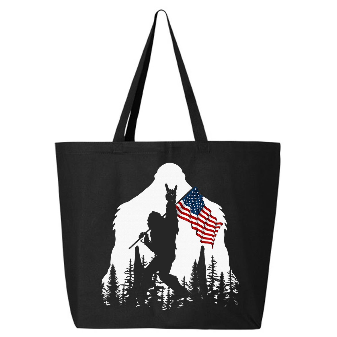 Bigfoot Rock On Hold American Flag Sasquatch Believers 25L Jumbo Tote