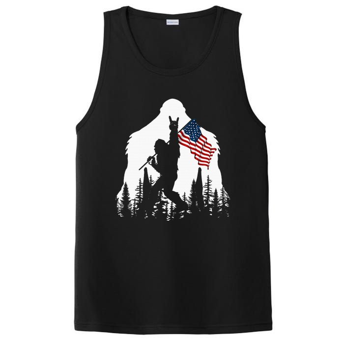 Bigfoot Rock On Hold American Flag Sasquatch Believers PosiCharge Competitor Tank