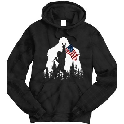 Bigfoot Rock On Hold American Flag Sasquatch Believers Tie Dye Hoodie